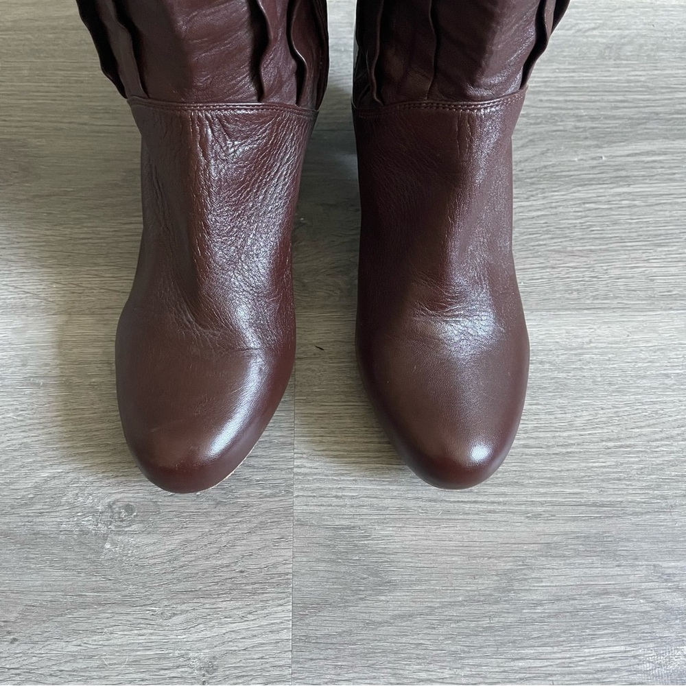 Frye Lisa 8L Pleated Leather Boots Oxblood Brown Cowboy Western Ranch Country - Picture 3 of 8